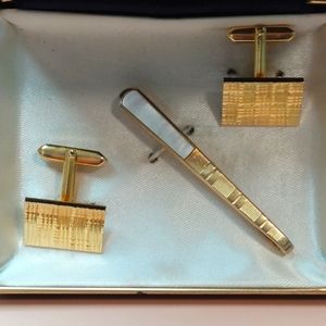 Century Brand Men's Cufflink & Tie Bar Set Gold Plated Vintage